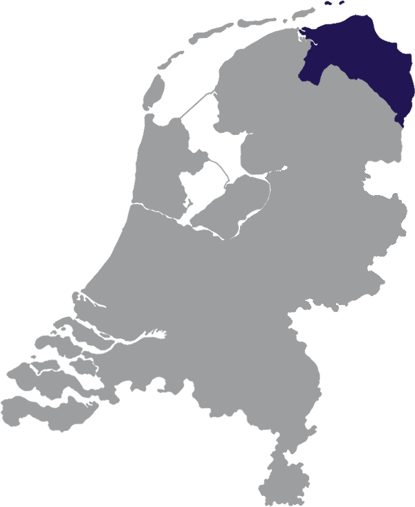 Landkaart Nederlands grijs met provincie Groningen donkerblauw op transparante achtergrond - 600 * 733 pixels
